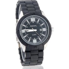 GEMAX 6176 Round Dial Men's Ceramics Quartz Watch with Stainless Steel Strap (Black)