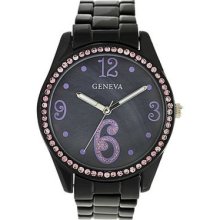 Geneva Black Simulated Crystal And Mother-of-pearl Watch Women's