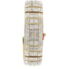 Geneva Goldtone 4 Rows Cubic Zirconia Bangle Bracelet Watch