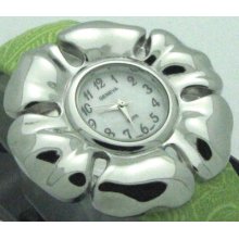 Geneva Ladies Flower Watch Large Numbers Green Bangle