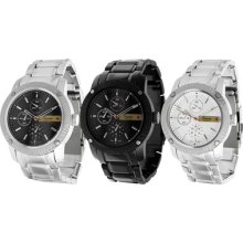 Geneva Mens Polished Link Chronograph Watch Black/Silver