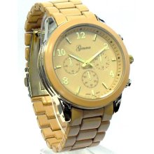 Geneva Original 1307. Polished Colored Boyfriend Design Watch: Gold/peach