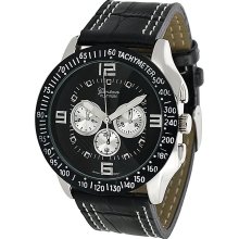 Geneva Platinum 3232Men's Chronograph-style Genuine Leather Watch BLK