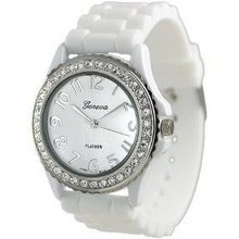 Geneva Platinum Cz Accented Silicon Link Watch, Large Face