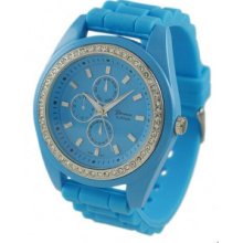 Geneva Platinum Neon Faux Chronograph Cz Encircled Watch