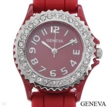 Geneva Qt1884l Ladies Watch Silver/red/red