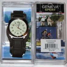 Geneva Sport Watch Stainless/brown Leather Band