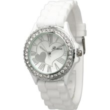 Geneva White Valentines Silicone Fashion Rubber Jelly Watch With Crystals