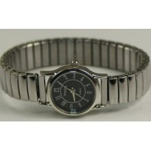 Geneva Wristwatch Silver Colour Black Dial Women/girls Quartz Xmas Pesent