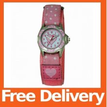 Girls/childs Satin Brushed Co-ordinated Coloured Polka Dot Velcro Strap Watch