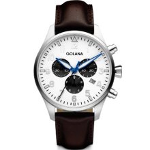 Golana Aero Chrono Men's Quartz Watch With Silver Dial Chronograph Display And Brown Leather Strap Ae600-3