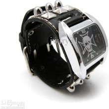 Grade Pu Leather Watches Square Men Watch Rivets Cross Dial Watch Hi