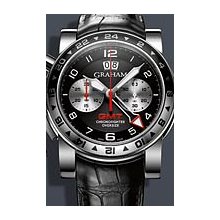 Graham Chronofighter Oversize GMT Black 47 mm Watch - Black/Silver Dial, Black Crocodile Strap 2OVGS.B39A Chronograph Sale Authentic