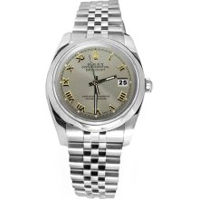 Gray roman dial SS jubilee datejust watch Rolex smooth bezel date just