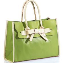 Green Handbag With Colour Block And Bow Design Vintage 50's Style