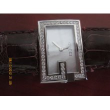 Gucci Ladies 100 G-retangle Diamond Series Watch Model Ya100509 Leather Strap