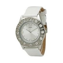 Guess Logo Ladies Watch Genuine Leather Strap Swarovski