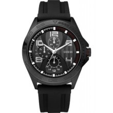 Guess Men's W14048g1 Chronograph Dial Black Rubber Quartz Watch With Black Dial