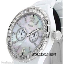 Guess Mother Of Pearl Dial Date White Rock Candy Ladies Watch