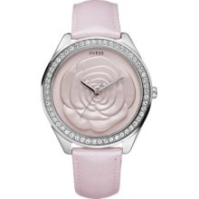 Guess Pink Rose Stone Set Dial Light Pink Leather Strap Ladies Watch W85075l2