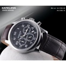 Handlove Black Dial Classic Design Leather Men's Swiss Watch