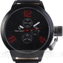 Handsome Men Boy Sport Wrist Watch Quartz Pu Leather Analog Hour Clock Red Index