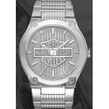 Harley Davidson Men`s Stainless Steel Dress Watch W/ Silver Logo