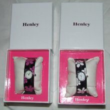 Henley Ladies Bangle Wrist Watch -gift Boxed Black & Pink / Black & White Floral