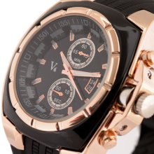 High-level Classic Men's Quartz Watch Black Rubber Band Cool Small Dec Dials