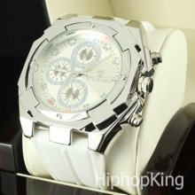 Hot Sale All White Unisex Sporty Classy Hip Hop Watch Water Resistance Steel