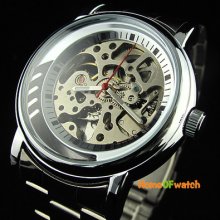 Hot Transparent Skeleton Stainless Steel Automatic Mechanical Men's Wrist Watch