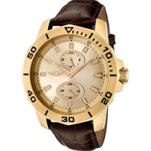 I by Invicta Watches Men's Chronograph Gold Dial Brown Leather Brown L