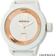 Impress White Dial Rose Gold Sports Unisex Watch Rubber Strap Quartz Movement