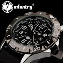 Infantry Fashion Sport Quartz Date Men's Wrist Watch Black Rubber Band