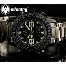 Infantry Military Dual Dual Time Digital Analog Alarm Mens Sport Wrist Watch