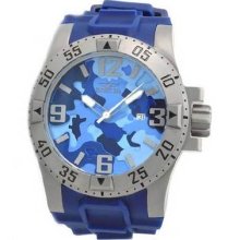 Invicta 1096 Stainless Steel Excursion Diver Quartz Blue Camo Dial Rubber Strap