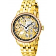 Invicta 80012 Mens Specialty Mechanical 18k Gold Plated Case Rose Bezel Watch