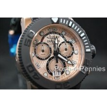 Invicta Mens Sea Hunter Elegant Chronograph Rose Gold Black Leather Watch 11167