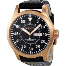 Invicta Specialty Outdoor Black Dial Black Calf Skin Leather Mens