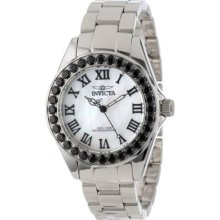 Invicta Women's Angel White Mother-of-pearl Dial Black Spinel Accented St Steel