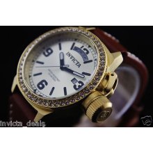 Invicta Women's Corduba Crystal Accent Bezel Leather Strap Gold Dial Watch