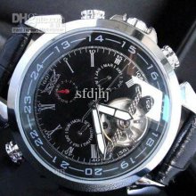 Jaragar Men Leather Luxury Swiss Automatic Glass Back Dive Mens Mech