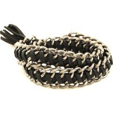 Jurate Double Wrap Black Leather Bracelet in Silver