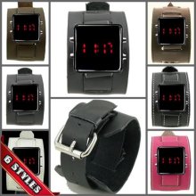 K04 Led Digital Date Cool Watch Rock Men/women 4 Colors Wide Leather