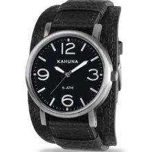 Kahuna Men's Black Leather Cuff Large Round Dial KUC-0051G Watch