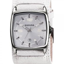 Kahuna Men's Quartz Watch With White Dial Analogue Display And White Leather Cuff Kuc-0033G