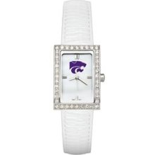 KANSAS STATE UNIV LADIES ALLURE WATCH WHITE LEATHER STRAP