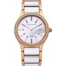 Karen Millen Ladies' Mother Of Pearl Dial, Crystal-Set, Rose Gold/ Steel KM122RGM Watch