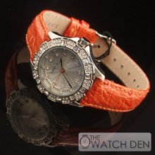 Karen Millen Orange Leather Crystal Set Watch - K107