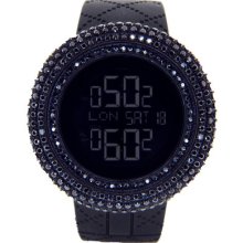 King Master Watch Aqua Techno 25.00ct Black Diamonds Rubber Band Mens Digital